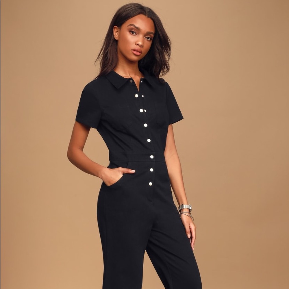 Black Denim Button-Front jumpsuit